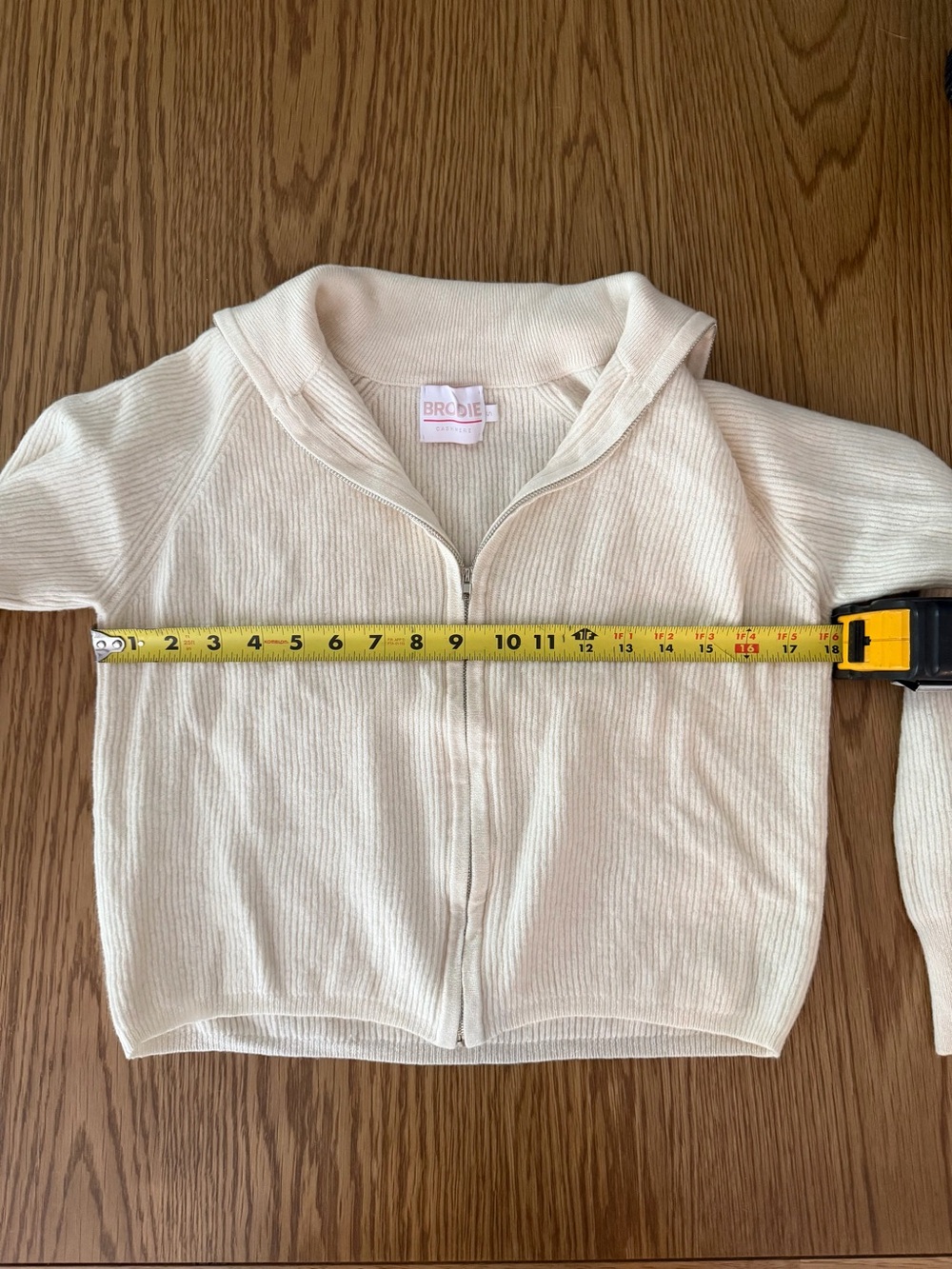 Brodie Cashmere Cream Zip-Front Ribbed Cardigan